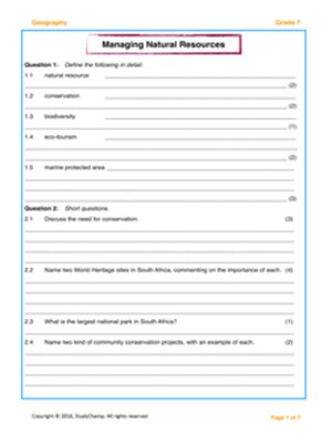 cover image of Grade 7 Geography Test: Managing Natural Resources